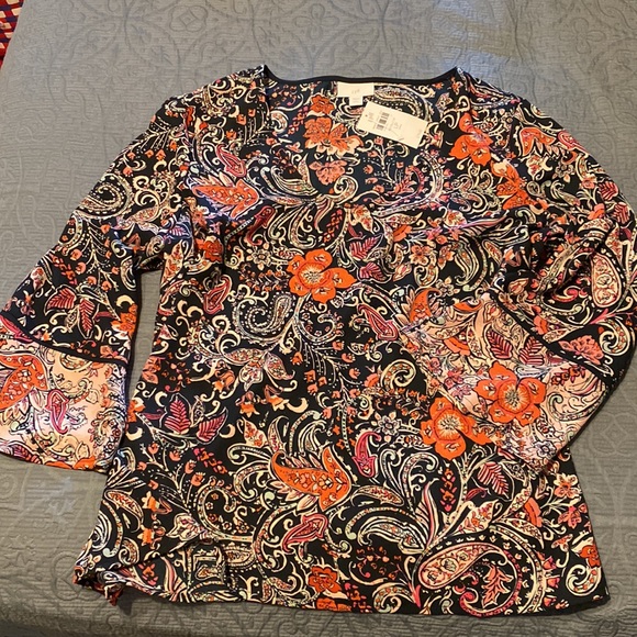 NWT J Jill poly blouse with flounce 3/4 sleeve floral print LP - Picture 8 of 9